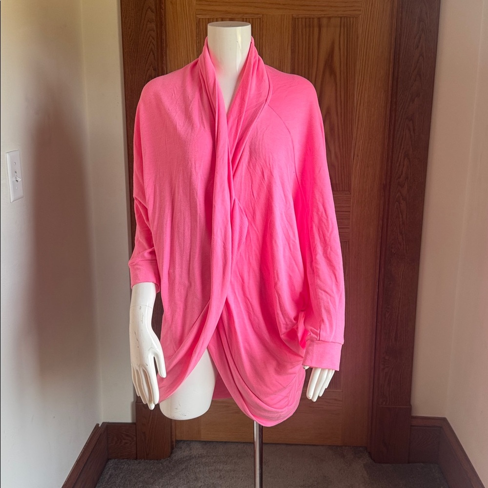 Cabana by Crown & Ivy Pink Open Front Shrug Draped Lightweight Cardigan SIZE L